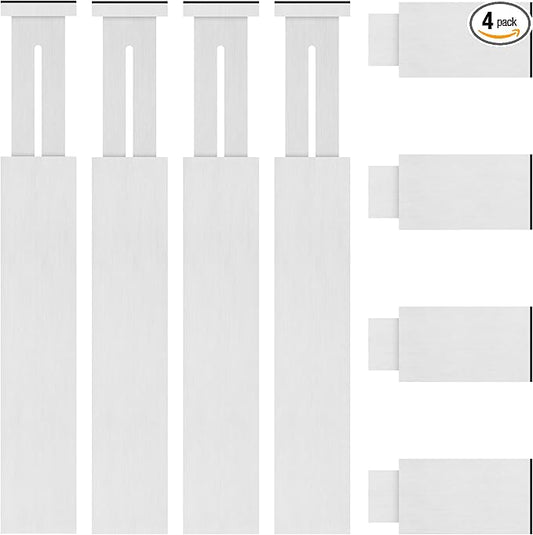 FJO 4 Pack Adjustable Bamboo Drawer Dividers - 12.5" - 21.7" Expandable Drawer Separators for Kitchen, Utensils, Clothes, Bedroom, Dresser, Bathroom (White)