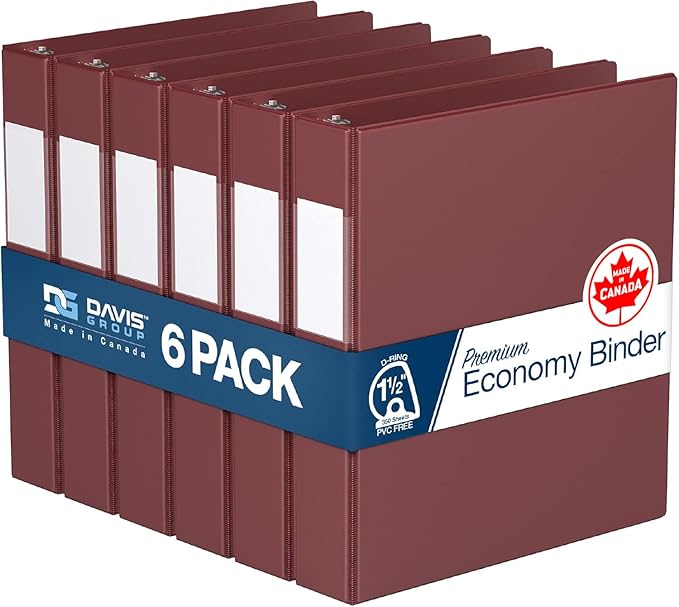 Premium Economy 6-Pack 3-Ring Binders for School or Office, D-Ring Binders, 1.5 Inch, Burgundy