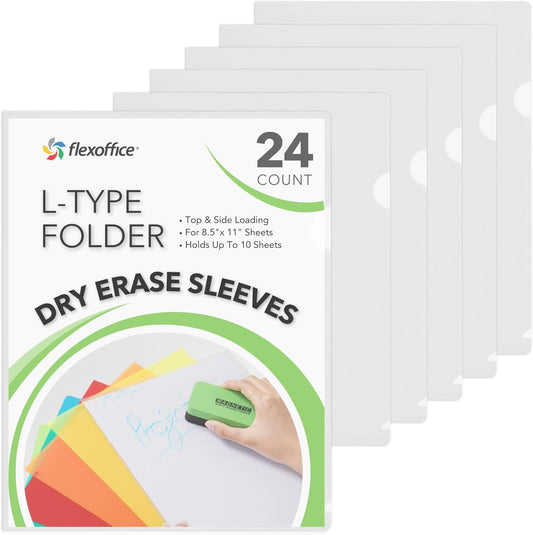 Letter Sized Poly Sleeves - 24 Pack, Clear, Heavyweight for Sheets 8.5"x11", Project Pockets, Plastic Sleeves for documents Folders with L-Type, Page Protectors, Acid-Free