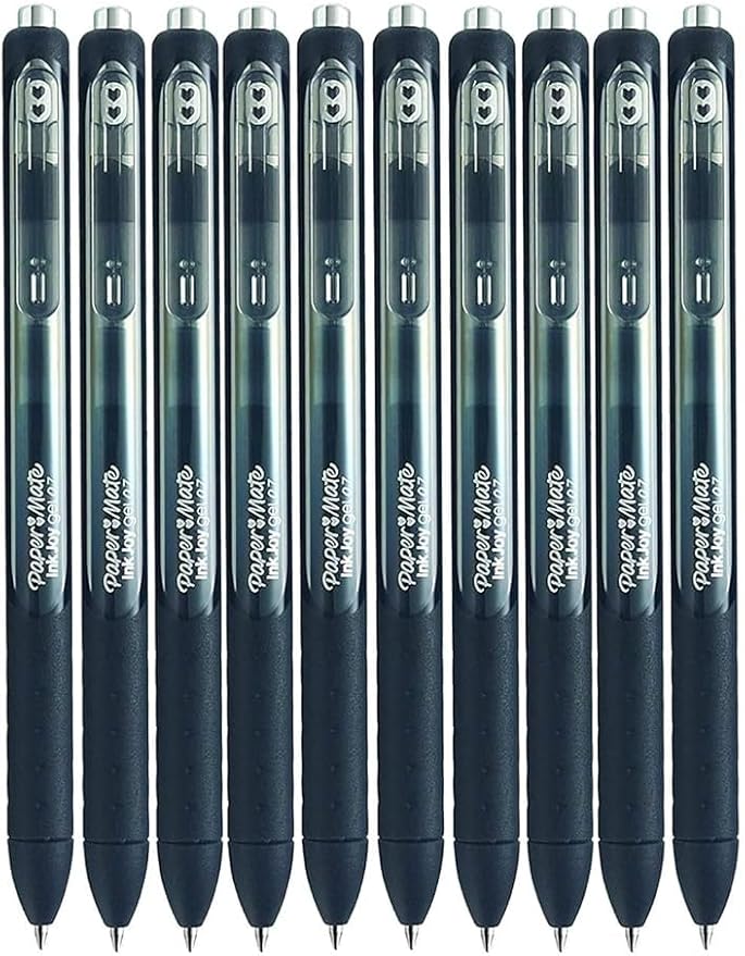 Paper Mate InkJoy Gel Pens, Black Ink, Medium Point (0.7mm), 10 Count, Bundle with Plastic Reusable Pouch