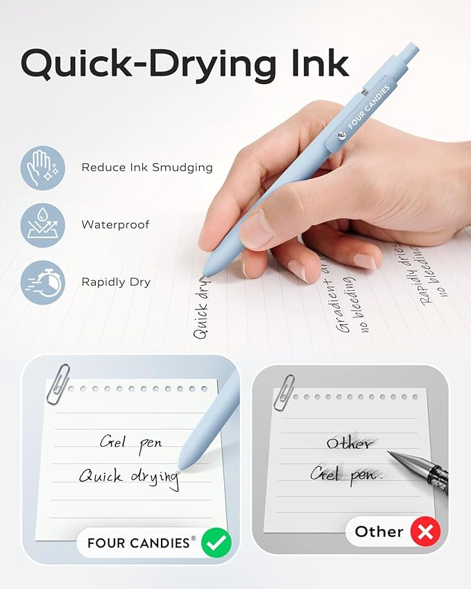 Four Candies Gel Pens, 6 Pcs 0.5mm Quick Dry Black Ink Pen Fine Point Smooth Writing Unique Pen, Office Home School Supplies Essentials Pretty Girl Cute Pens, Gifts for Women(Morandi)