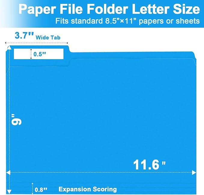 File Folder, RAZCC 200 Pack 1/3 Cut Tab Colored Folders, Colored File Folder Letter Size for Office Classroom Use, Folders with Tabs Assorted 5 Colors