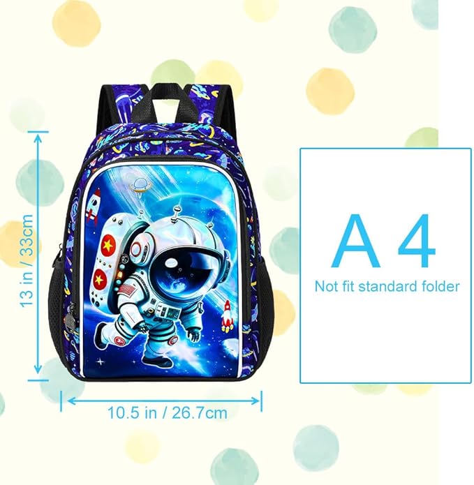 KLFVB Boys Toddler Astronaut Backpack, Water Resistant Kindergarten Bookbag, 13" Preschool Backpacks for Toddler - Astronaut Blue
