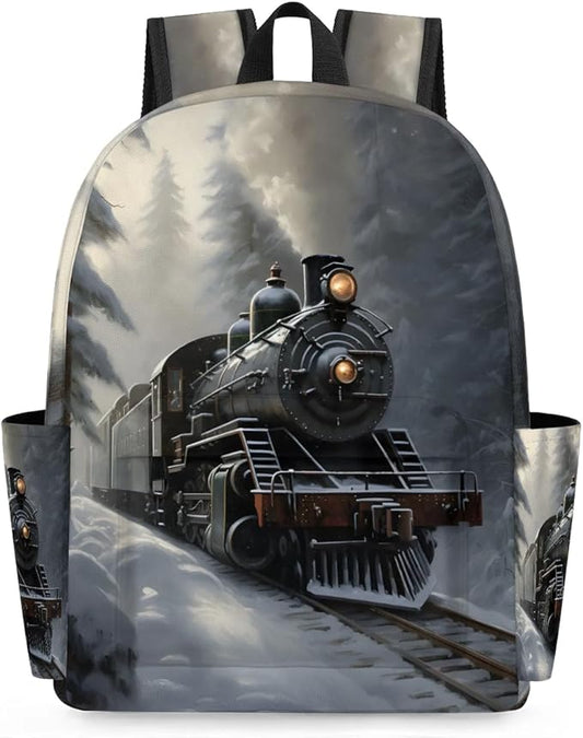 Vintage Train Kids Backpack for Boys Girls Locomotive Transport Preschool Toddler Backpack Kindergarten Nursery Bookbag Travel Children School Bag