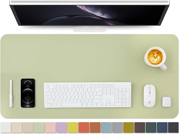 HOMIEAZICOZI Leather Desk Mat - Non-Slip PU Pad for Office and Home Organization Accessories Ideal Large Mouse Mats on Top of Desks (Light Green,36''x 17'') (DPD-LG-L)
