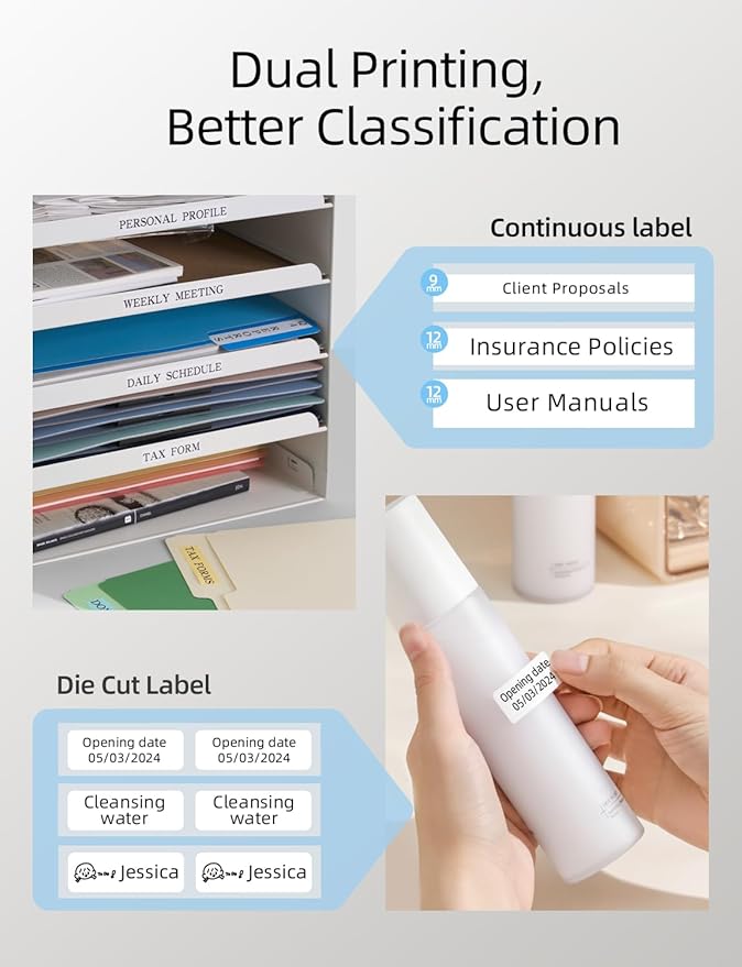 MakeID Label Maker Machine with Tape - Compatible with 9/12/16mm Waterproof Tape, Portable & Rechargeable Label Makers with Built-in Cutter Wireless Label Printer Compatible with Android & iOS Devices