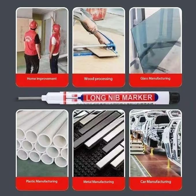 Long Head Deep Hole Marker, 20mm/30mm/45mm head deep hole marker 2025 Upgrade, Permanent, Quick-dry, Waterproof Long Nib, Colorful Carpenter Deep Reach Markers, 4 Color Set (20MM LONG HEAD)