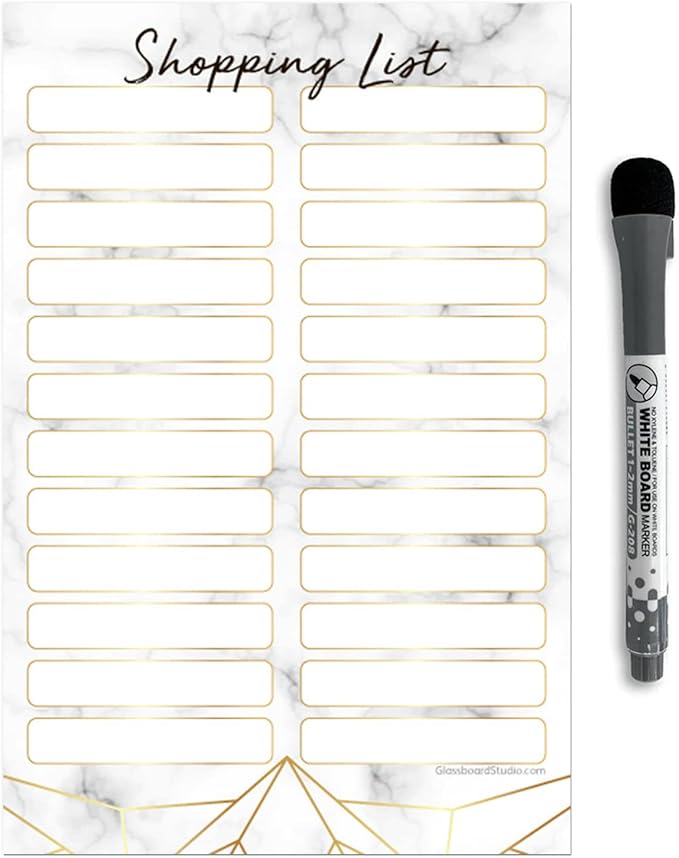 Dry Erase Shopping List Vinyl Sticker Decal Whiteboard by Glassboard Studio | Removable & Reusable | Magnetic Fine-Tip Marker Included (6 x 9 inches, Marble)