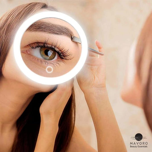 10X Magnifying Mirror with LED Light and 3 Strong Suction Cups. Compact, Lighted Makeup Mirror (USB Rechargeable Built-in Battery)