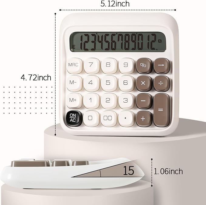 Deli Mechanical Switch Calculator 12 Digit, Large LCD Display Calculators Desktop with Big Buttons, Cute Calculator for Teachers Students Basic Office, White