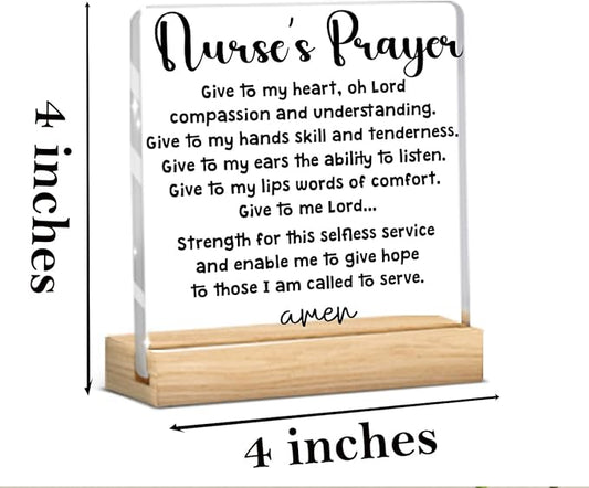 Home Decor Rustic Nurse Sign, Nurse's Prayer Desk Acrylic Sign, Thank You Gifts for Tabletop Nurse Office Cubicle Home Decoration Desk Accessories