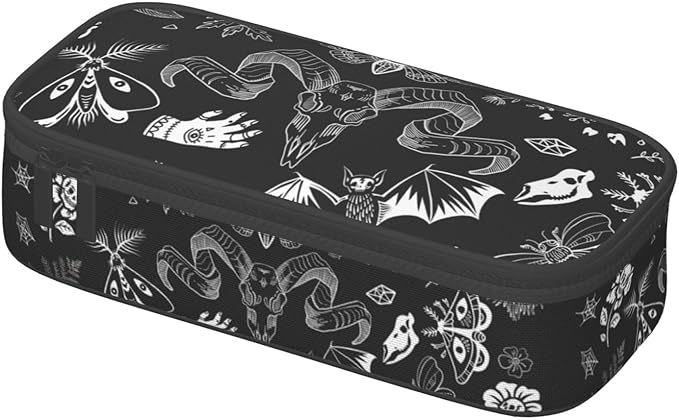 Halloween Magic Elements Mystical Goat Large Pencil Case With Zipper Compartments Stationery Pencil Bag For Kids Teens Students School Supplies