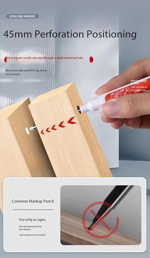 Long Head Deep Hole Marker, 20mm/30mm/45mm head deep hole marker 2025 Upgrade, Permanent, Quick-dry, Waterproof Long Nib, Colorful Carpenter Deep Reach Markers, 4 Color Set (20MM LONG HEAD)