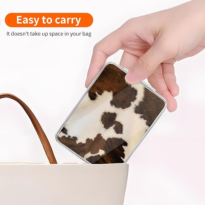 Compact Pocket Mirror, Cute Travel Mini Mirror with Magnification, Foldable Double-Sided Portable Cosmetic Mirror for Men, Women Cowhide Brown Skin
