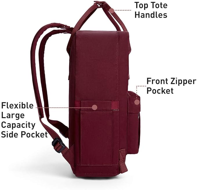 KALIDI Casual Laptop Backpack 15 Inches Classic Camping Rucksack Travel Outdoor Square Daypack College Hiking Gym Bag, Burgundy