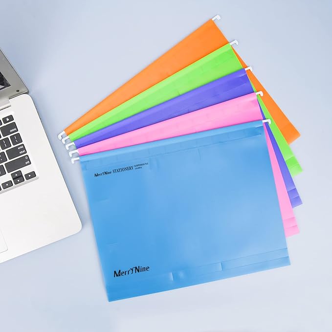 Merrynine Hanging File Folders Letter Size 15pcs, Polypropylene Filing Cabinet Folders Organizer with 1/5-Cut Tabs and Inserts, File Organizers for Office School Home Hospital, Assorted Colors