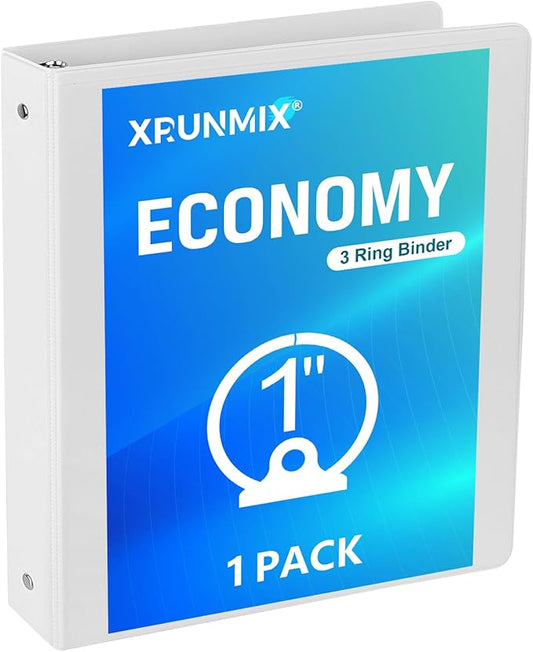 1-inch 3-Ring Binders, 1'' Round Rings Binder, US Letter Size 8.5 x 11'', 200 Sheet Capacity, ClearVue Presentation View, Non-Stick, White (1)