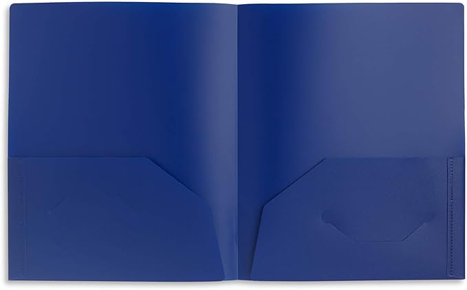 Blue Summit Supplies 30 Pack Two Pocket Plastic Folders Bulk, 2 Pocket Plastic Poly Folders, Bold Assorted Dark Colors, Black, Blue, and Red Color, Durable, Letter Size with Business Card Slot