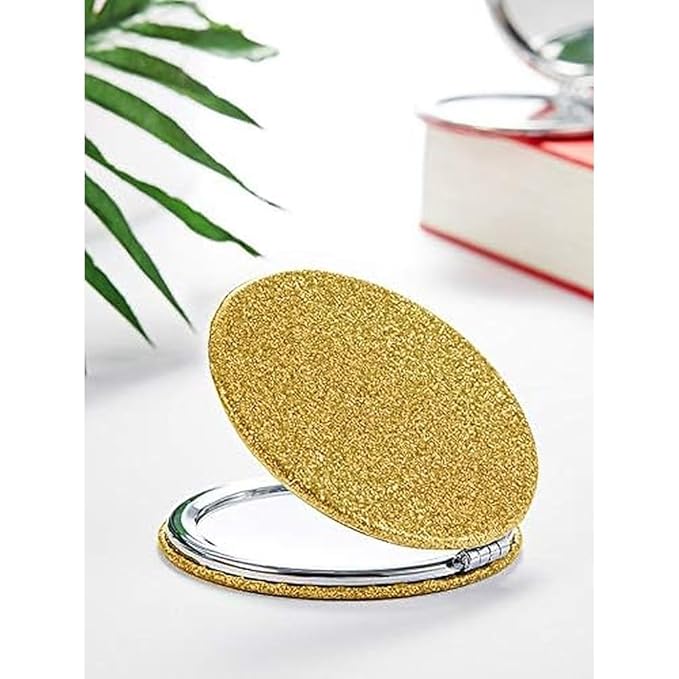 OMIRO 1X/10X Magnifying Compact Mirror with PU Leather, Ultra-Portable for Purses and Travel, Round Gold
