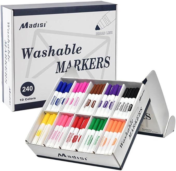 Madisi Washable Markers, Broad Line Markers, Assorted Colors, Classroom Bulk Pack, 240 Count
