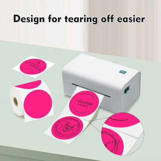 3 X 3 Inch Color Coding Dot Labels Circle Thermal Printable Waterproof 500 Pcs Round Stickers Adhesive Writable for Office, Home, Garage, DIY Sticker, Barcodes, Name Tag, Fluorescent Pink