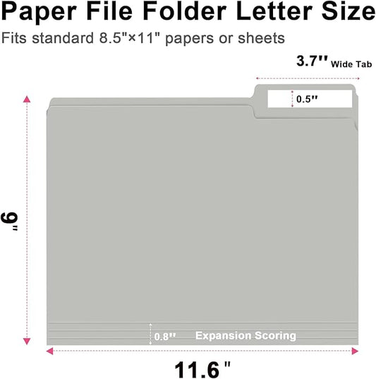 File Folder, RAZCC 150 Pack 1/3 Cut Tab File Folders Letter Size, Grey, Folders with Tab, Great for Organizing and Easy File Storage