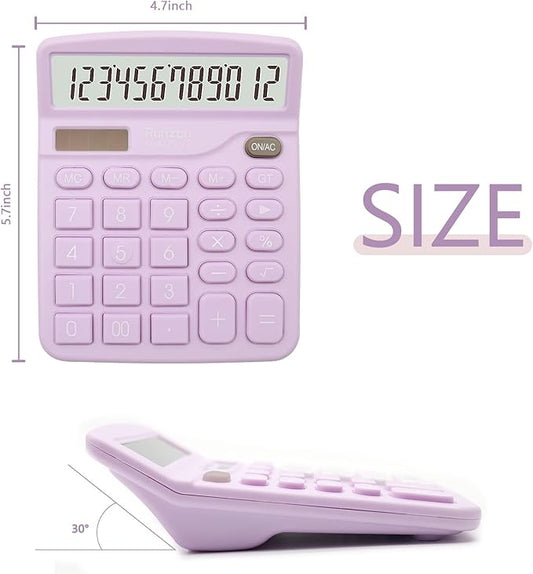 2PC Basic Office Desktop Calculator - 12 Digit Purple LCD Display, Sensitive Buttons, School & Office Supplies