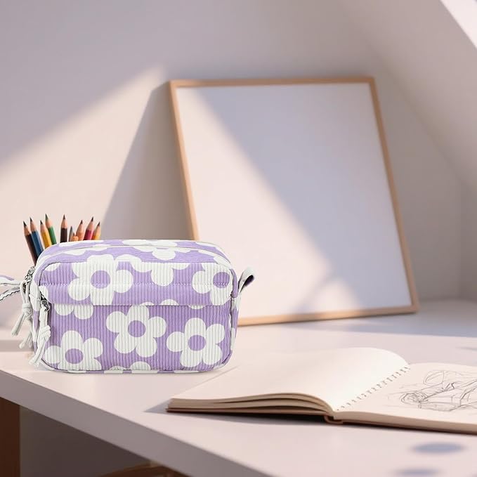 Bluboon Big Capacity Pencil Case Pencil Pouch Pen Case School Supplies Cute Pencil Box Pencil Bag for Teen Girls Boys Women Man (Flower Purple)