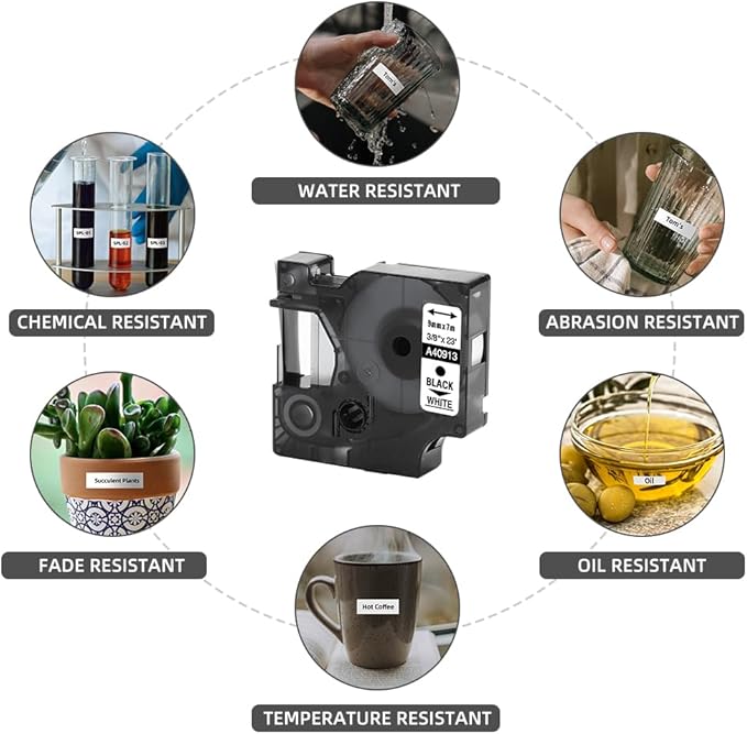 6-Pack Compatible Dymo 41913 (40913) 3/8 Inch D1 Label Tape Black on White 9mm Refills S0720680 for DYMO LabelManager 160 280 360D Label Maker COLORPOP, 23Ft