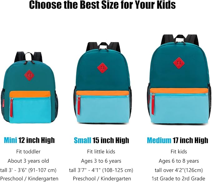 HawLander Little Kids Backpack for Boys Toddler School Bag Fits 3 to 6 years old, 15 inch, Blue Green