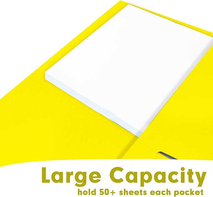 Two Pocket Folders, RAZCC 50 Pack 2 Pocket Folders Fit Letter Size Paper, Paper Folders with Pockets for School Office Business Home, Yellow