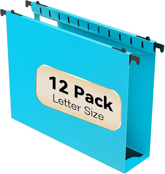 Plastic Hanging File Folder Extra Capacity,12 Pack Reinforced Hang Folders with Heavy Duty 2 Inch Expansion,Filing Cabinet Folders Letter Size,Hanging Organizer Designed for Bulky Files(Blue)