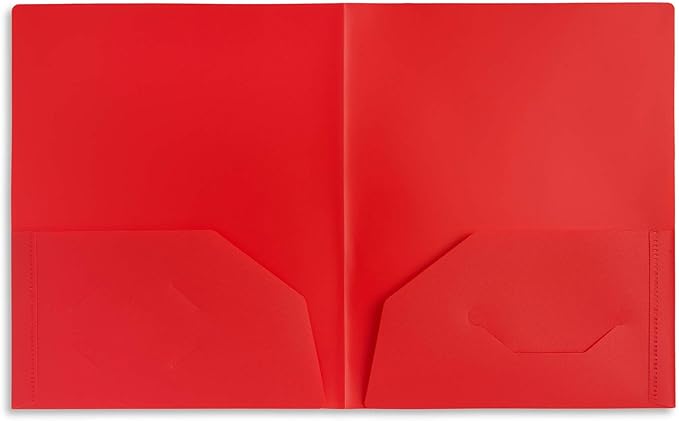 Blue Summit Supplies 30 Pack Two Pocket Plastic Folders Bulk, 2 Pocket Plastic Poly Folders, Bold Assorted Dark Colors, Black, Blue, and Red Color, Durable, Letter Size with Business Card Slot