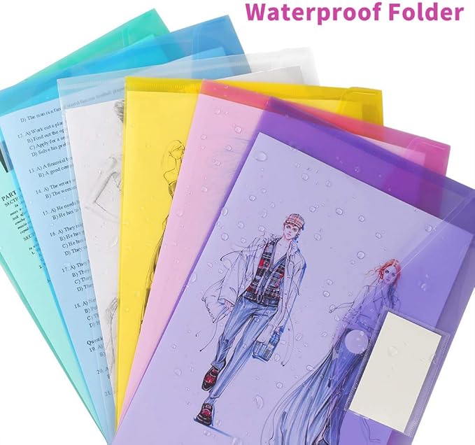 36 Pack Plastic Poly Filing Envelopes, Clear Document Folders US Letter A4 Size File Envelopes with Label Pocket & Paste Button for School Home Work Office Organization, 6 Assorted Color