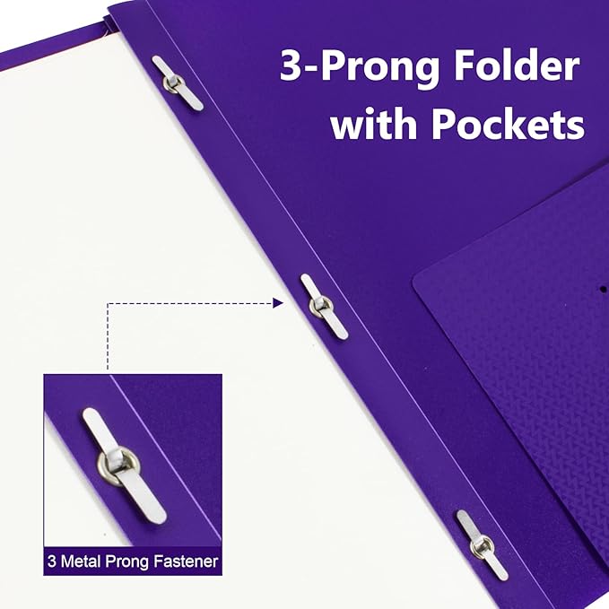 ViVin Sturdy Plastic Folder, 5 Pack, 2 Pocket Folder with Prongs, Holds Letter Size Paper, Poly File Plastic Folders with Fasteners, for School Home and Office - Assorted Color