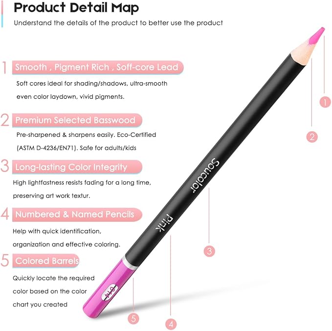 Soucolor 72-Color Colored Pencils for Adult Coloring Books, Soft Core Color Pencil Set for Kids Art Supplies, Coloring Pencils for Adult Blending Shading Drawing, Stocking Stuffers for Teen Girl Gifts