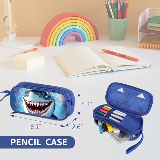 Kids Backpack, 3D Reflective Cartoon, 600D Polyester & Dual Zippers, 17" Bookbag with Ergonomic Design for boys & girls age 6-18, Shark Space Style for school Children Kids