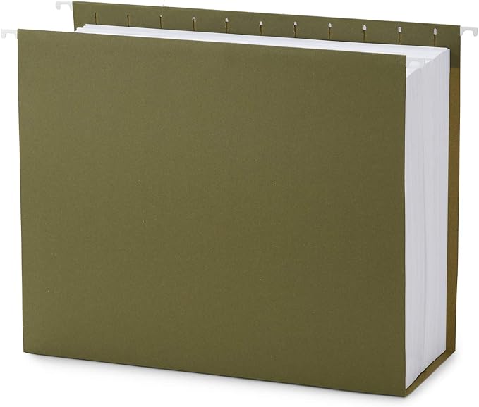 Blue Summit Supplies Extra Capacity Hanging File Folders, 25 Reinforced Hang Folders, Heavy Duty 3 InchExpansion, Designed for Bulky Files and Charts, Letter Size, Standard Green, 25 Pack