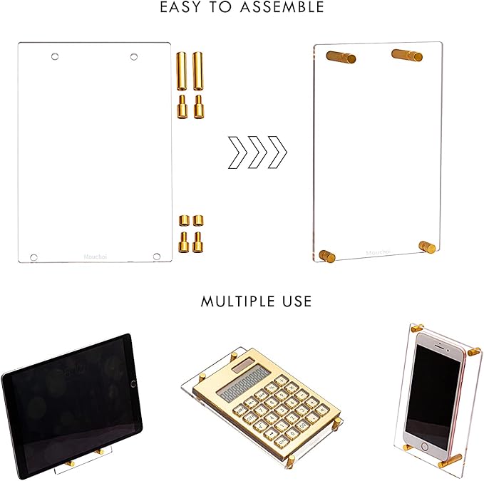 Calculator Gold Mirror, Solar Power Acrylic Slim Calculator with Large LCD Display and Stand, 12 Digits Handheld Desktop Calculator for Office, School, Financial Accounting Business
