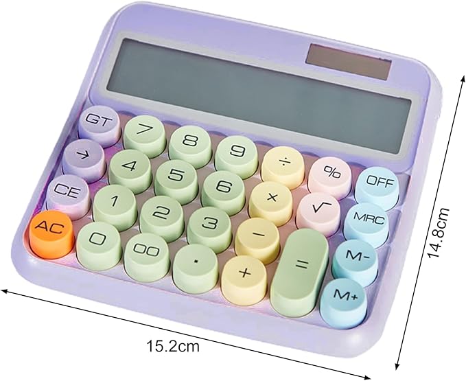 Typewriter Calculator, Big Button Cute Calculator for Daily and Basic Office, 12 Digit Display Vintage Style Solar Battery Powered Purple (not inculde Battery)