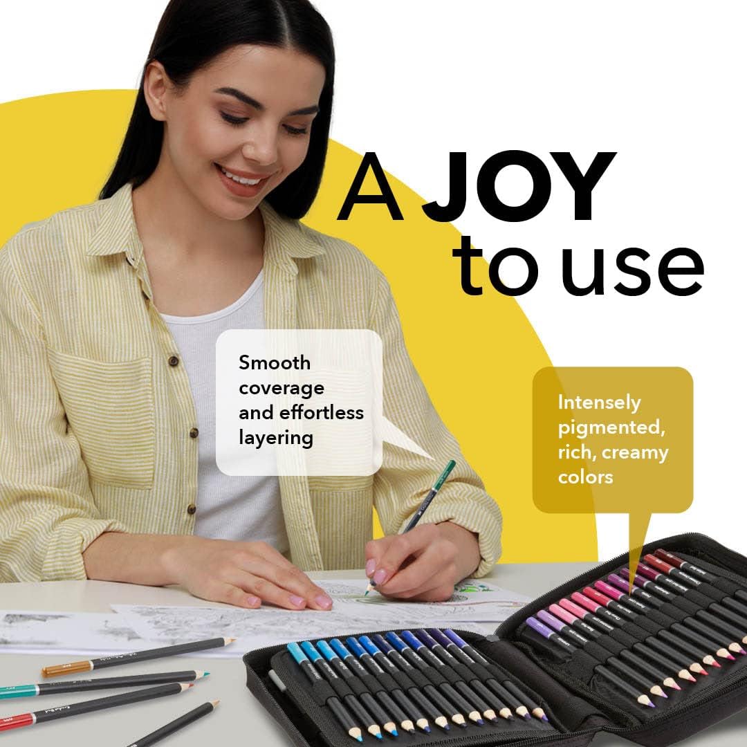 Castle Art Supplies - Set of 72 colored pencils with soft core for artists, professionals and adult colorists, sturdy zipper case for easy carrying