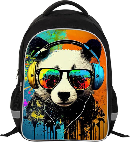 Kids Backpack, 3D Reflective Cartoon, 600D Polyester & Dual Zippers, 17" Bookbag with Ergonomic Design for boys & girls age 6-18, Panda Space Style for school Children Kids