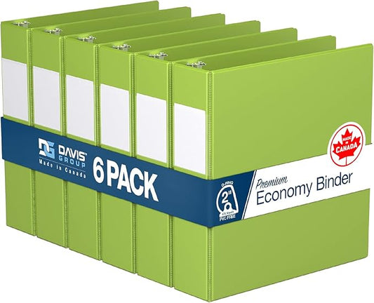 Premium Economy 6-Pack 3-Ring Binders for School or Office, D-Ring Binders, 2 Inch, Lime Green