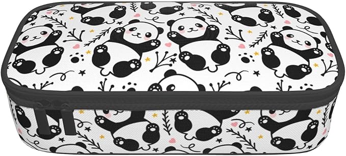 Cute Panda Large Pencil Case With Zipper Compartments Stationery Pencil Bag For Kids Teens Students School Supplies