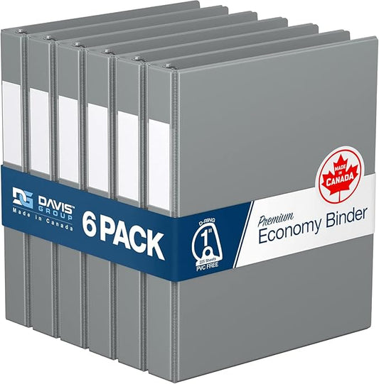 Premium Economy 6-Pack 3-Ring Binders for School or Office, D-Ring Binders, 1 Inch, Gray