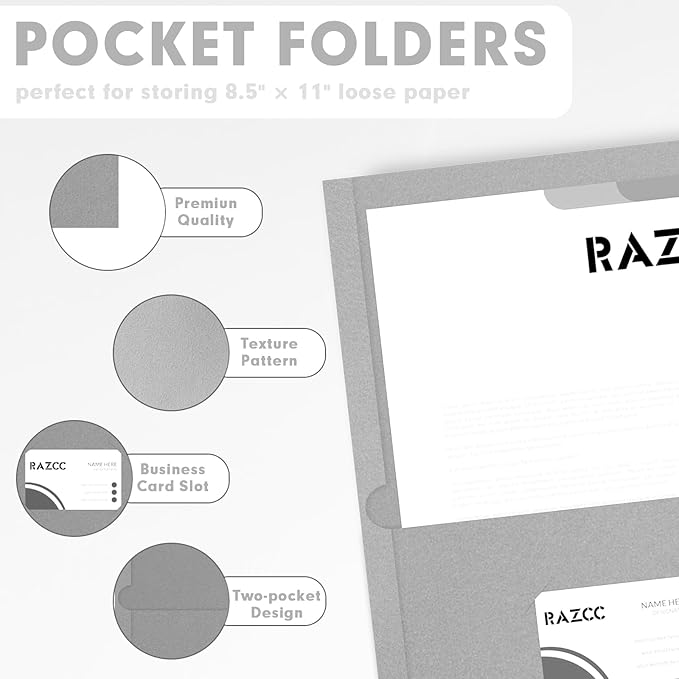 Two Pocket Folders, 75 Pack, Letter Size, Grey