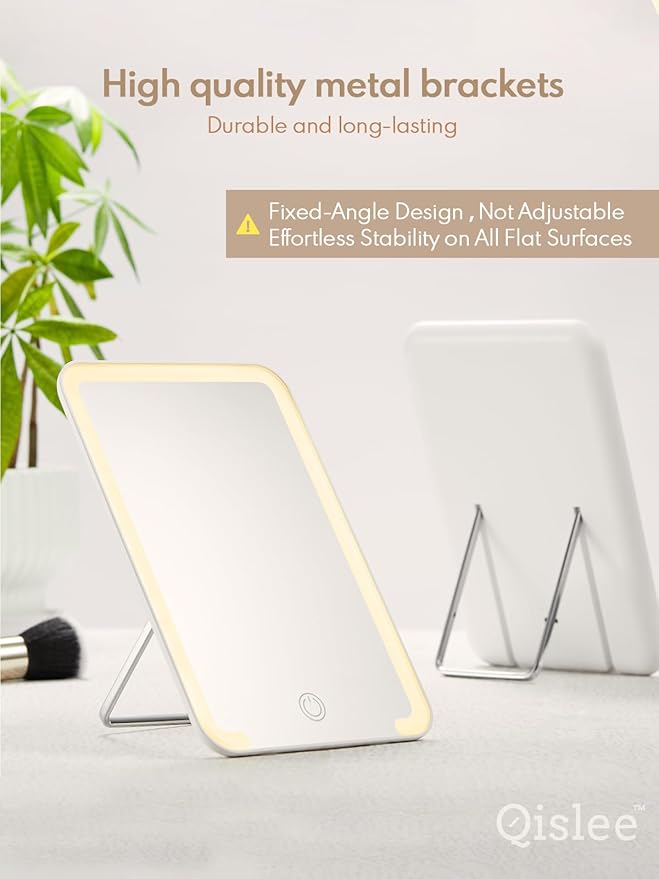 Qislee Magnetic Locker Mirror, 8 x 5 inches Travel Makeup Mirror with Light and Foldable Stand, 3 Color Modes Touch Dimming, Perfect Travel Accessory, White