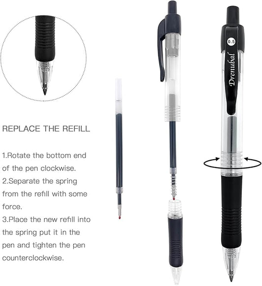 Black Glide Retractable Ball Pens, Medium Point (0.5mm), Comfortable Rubber Grip For Writing, 48-Count Pack