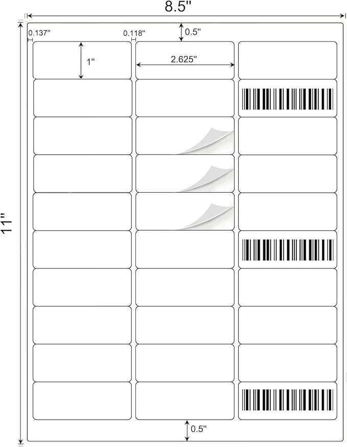 1" x 2-5/8" Shipping Address Labels 30000 Label Stickers Paper for Laser/Inkjet Printer 30 per Page Printable Mailing Labels - Matte, 1000 Sheets