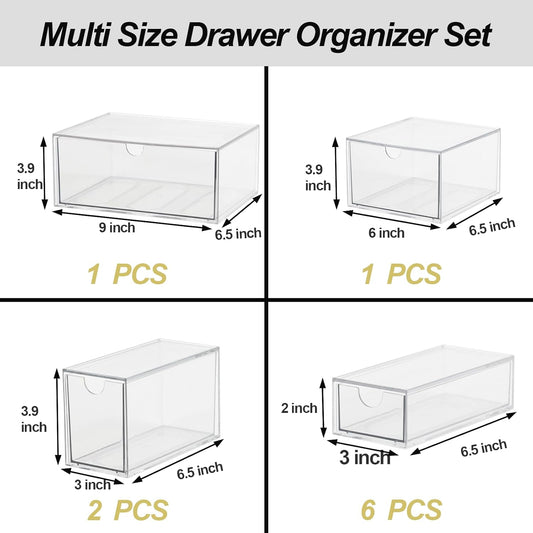 Acrylic Makeup Organizer, 10 Drawers Clear Storage Organizer Desktop Stackable Storage Drawers, Plastic Organizer Bins for Makeup, Stationery, Cosmetics, Vanity, Bathroom,Cabinet,Pantry Office Desk
